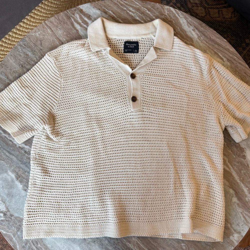 Abercrombie & Fitch Cream Crochet Polo Shirt